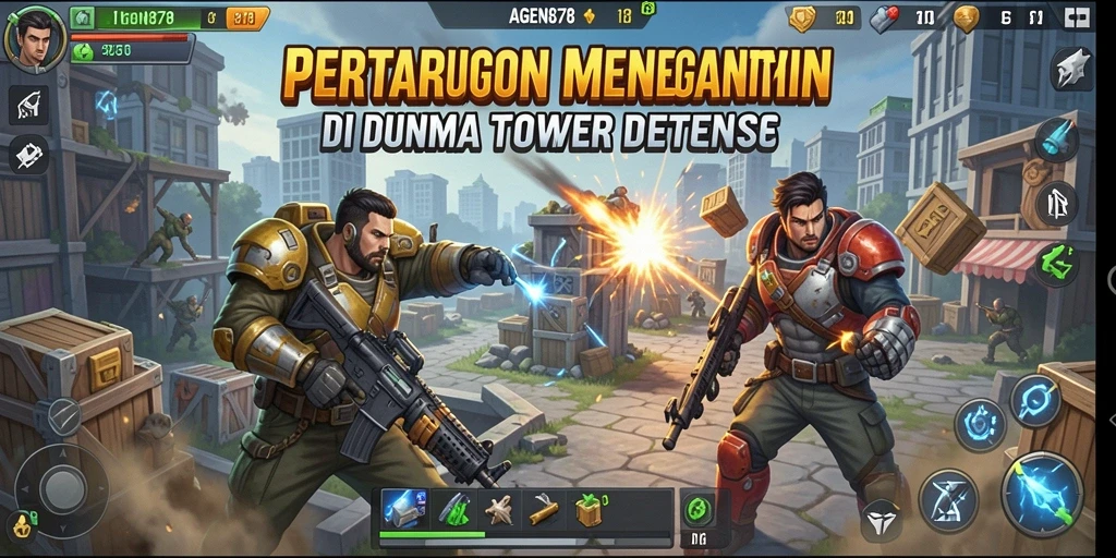 Screenshot AGEN878 menampilkan aksi seru dalam pertempuran Tower Defense.