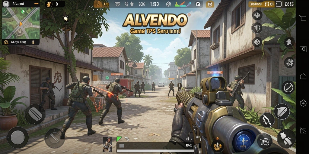Screenshot gameplay ALVENDO menampilkan aksi tembak-menembak seru.