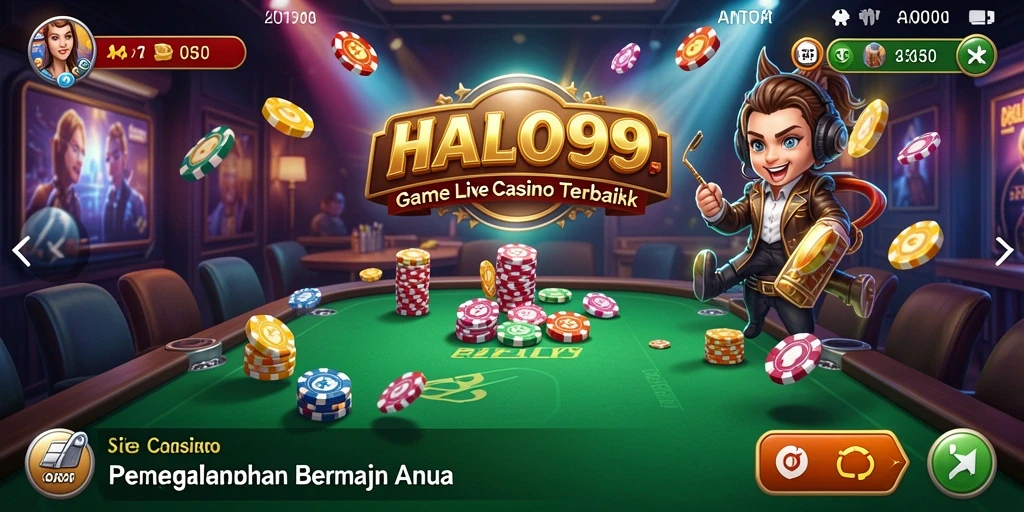 Screenshot gameplay HALO99 menampilkan dealer yang sedang bermain dengan pemain.
