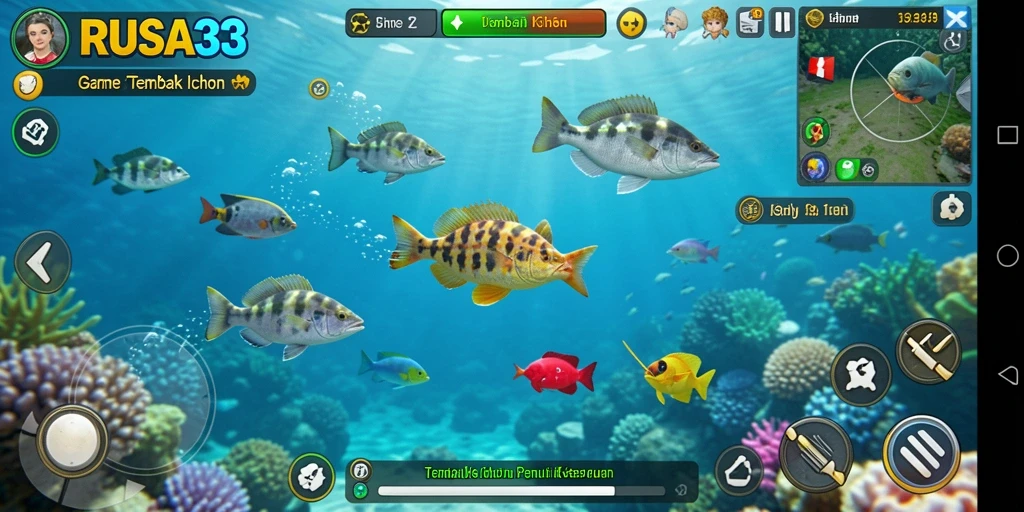 Gameplay RUSA33 menampilkan aksi menembak ikan yang seru dan mengasyikkan.