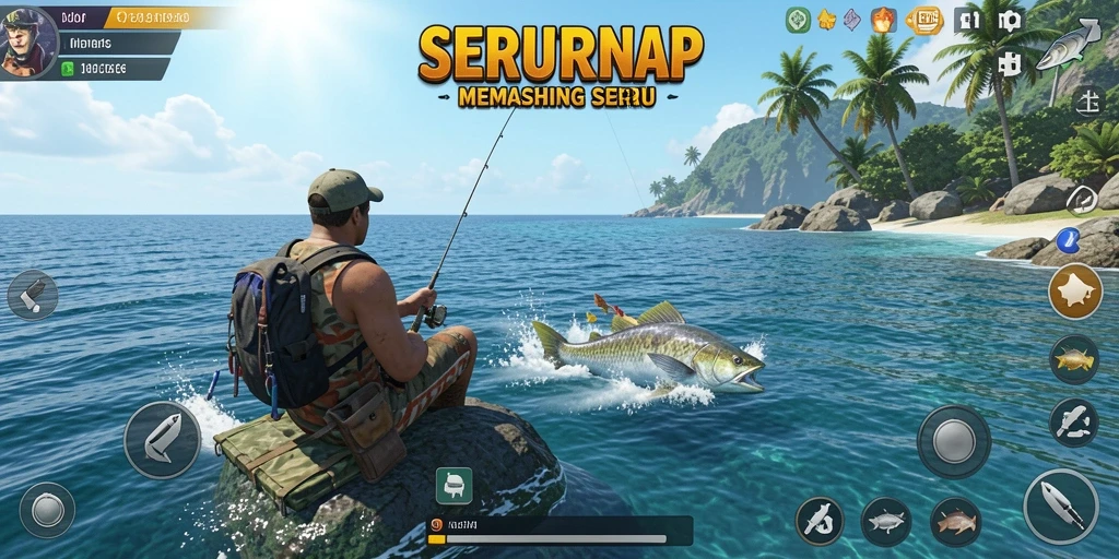 Gameplay SERURP menampilkan momen seru saat menangkap ikan besar.
